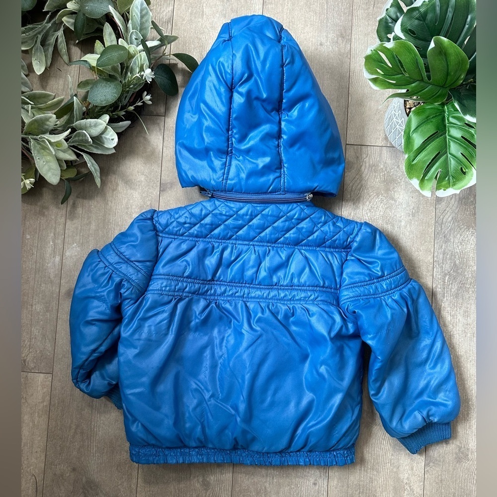 Vintage Boys Puffer Blue Coat London Fog Nylon Jacket Size 6X Removable hood
